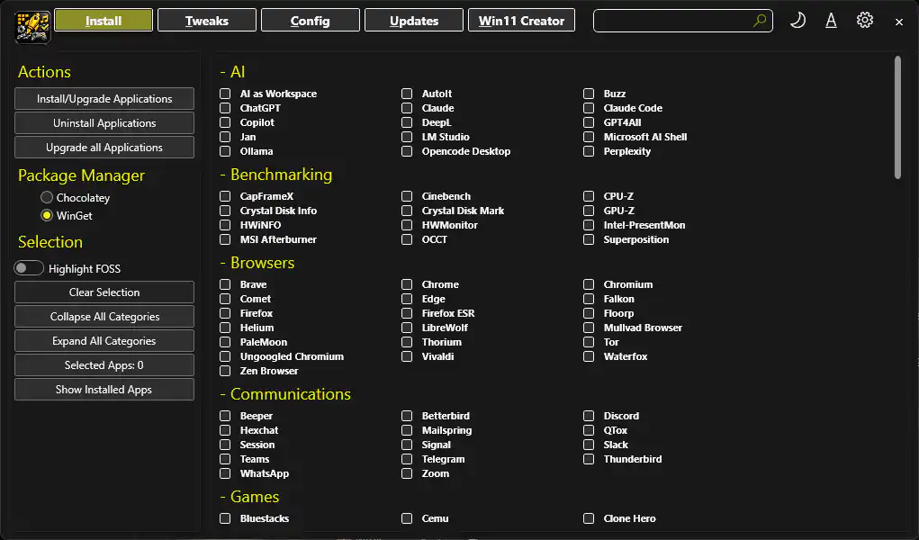 Clear app selections