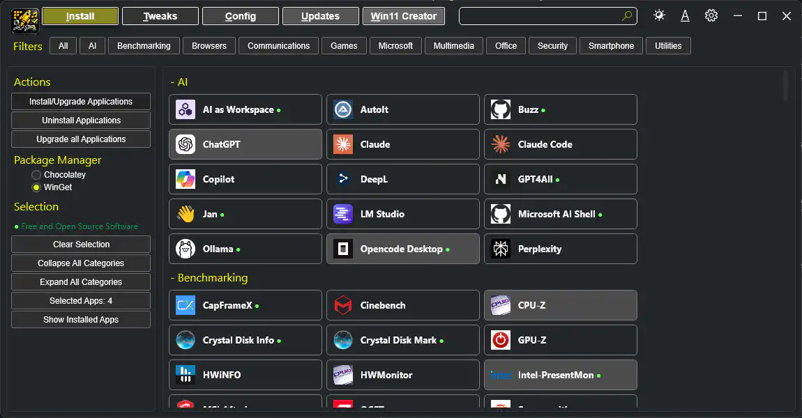Install or upgrade selected applications