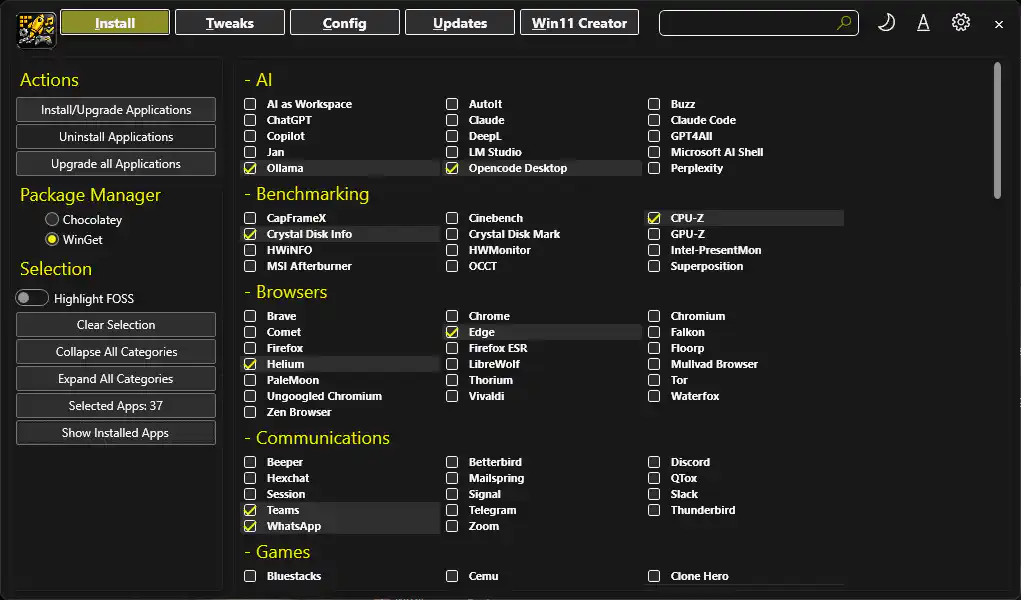 Uninstall selected applications