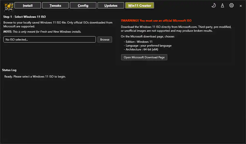 Win11 Creator tab in Software Essentials